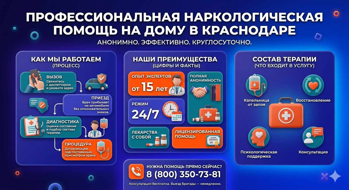 Инфографика о принципах лечения алкоголизма на дому в Борском: этапы вызова нарколога, преимущества анонимной детоксикации и состав медицинской помощи.